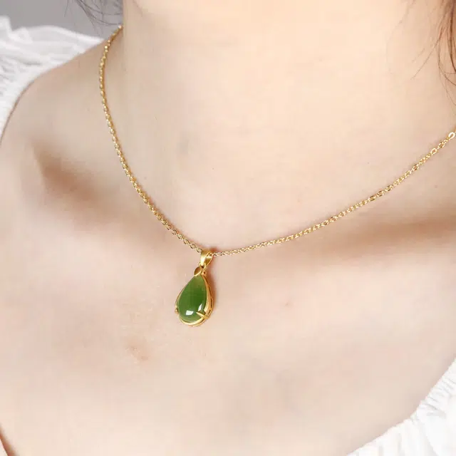 匠锁心玉 水滴 新中式 轻奢小众 简约 和田玉 项链 女款 碧玉