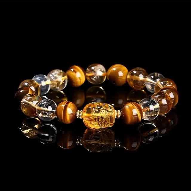 匠锁心玉 黄色招财貔貅 新中式 国潮国风 高级感 小众轻奢 招财纳福守护 转运 虎眼石 手串 男女同款情侣款