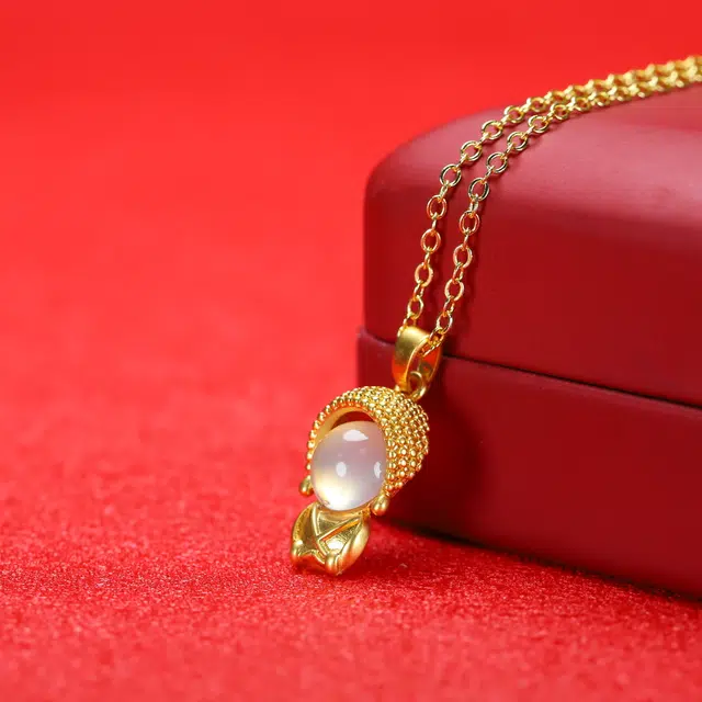 匠锁心玉 宝宝佛 国风国潮 新中式 玉髓 合金 玉石项链 女款 玉髓