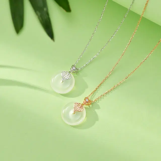 【福运亨通】 匠锁心玉 纳福如意平安扣 新中式国风招财纳福 小众设计轻奢高级感 时尚天然 玉髓 玉石项链 女款