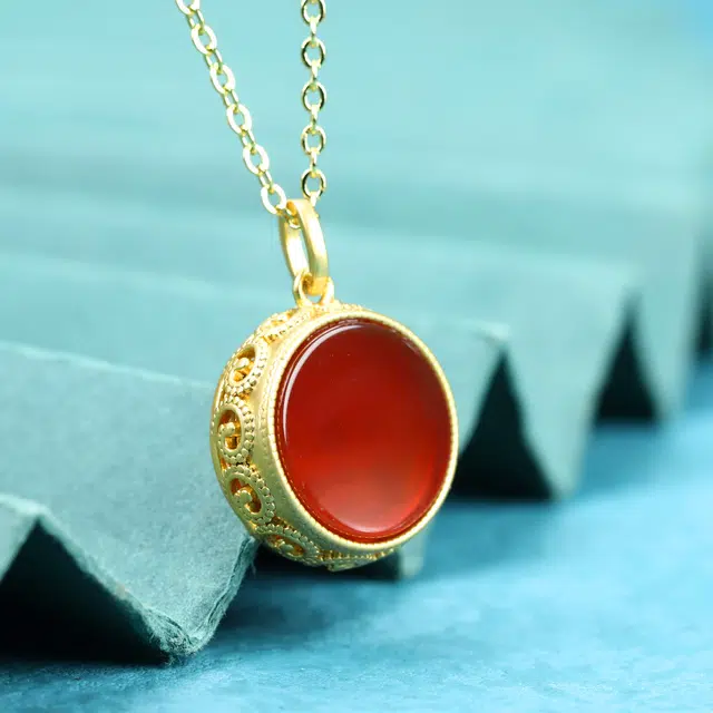 匠锁心玉 新中式轻奢小众圆牌 玛瑙 玉石项链 女款 玛瑙
