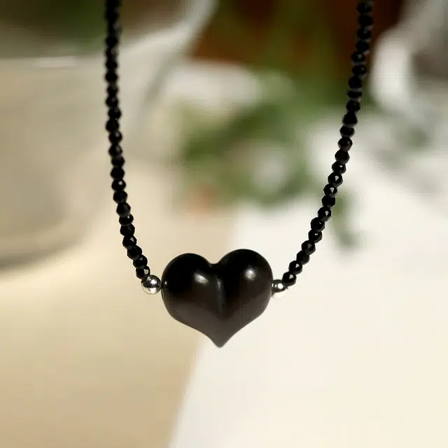 匠锁心玉 爱心国潮古风 新中式 轻奢小众 高级感 黑曜石 玉石项链 女款