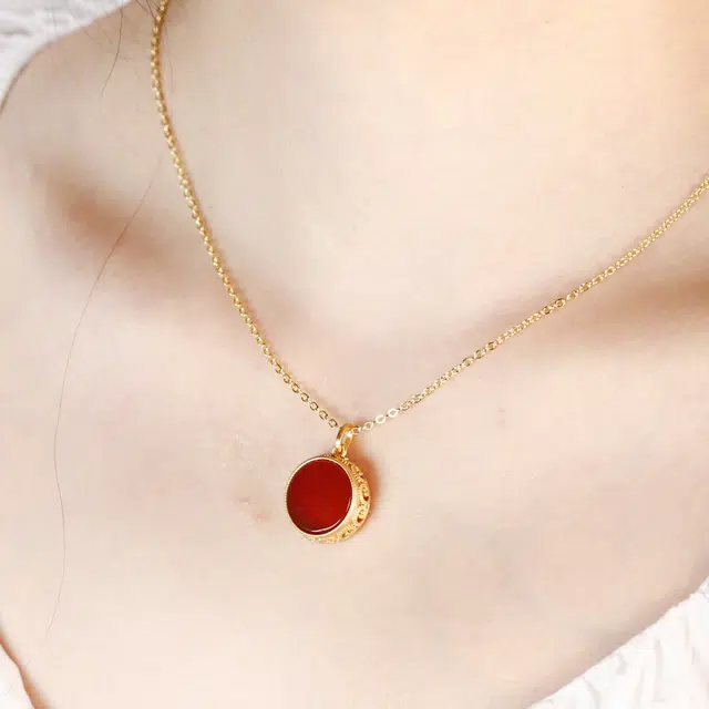 匠锁心玉 新中式轻奢小众圆牌 玛瑙 玉石项链 女款 玛瑙