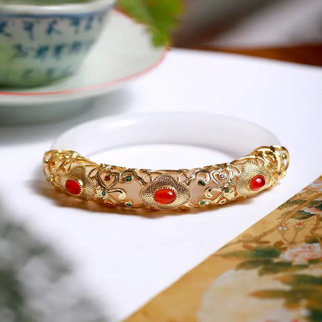 匠锁心玉 白月光设计款新中式国潮国风清冷感古风温婉小众轻奢高级感时尚潮流 水润显白 金丝玉 手镯 男女同款情侣款