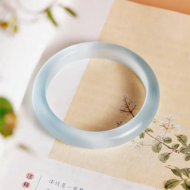 匠锁心玉 白月光冰光蓝 清透国潮新中式精致古风清冷感温润气质优雅小众镯子旗袍汉服百搭素圈女友甜蜜浪漫告白 琉璃 手镯 男女同款情侣款