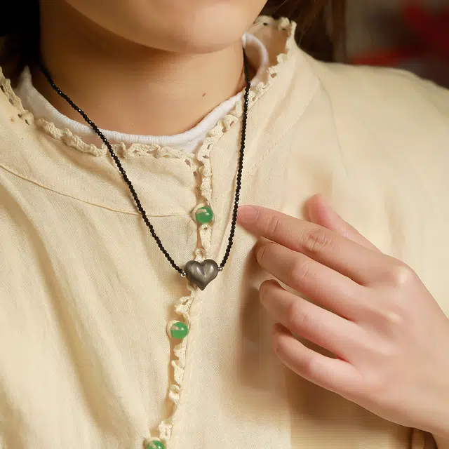匠锁心玉 爱心国潮古风 新中式 轻奢小众 高级感 黑曜石 玉石项链 女款