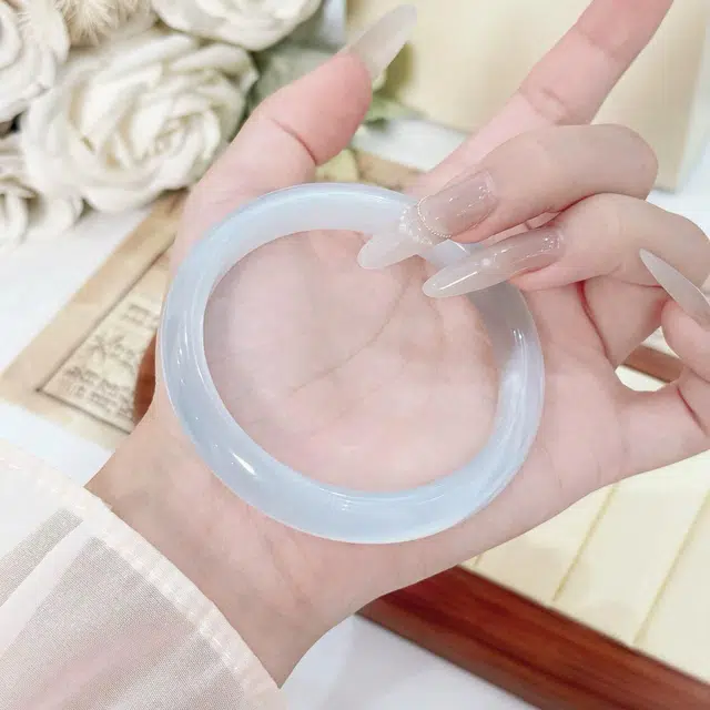 匠锁心玉 月如岚冰冰蓝美人镯 新中式国风 小众典雅 轻奢高级清冷感 极简风 潮流年轻气质百搭 温润手饰显白#好运 琉璃 手镯 女款