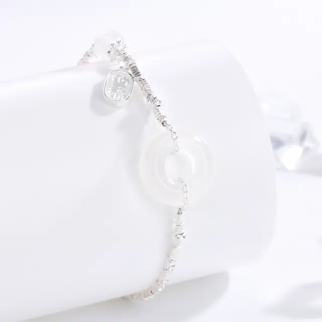 匠锁心玉 碎银平安扣 国潮古风新中式转运 岁岁平安 招财纳福 小众设计 玉髓 玉石手链 女款