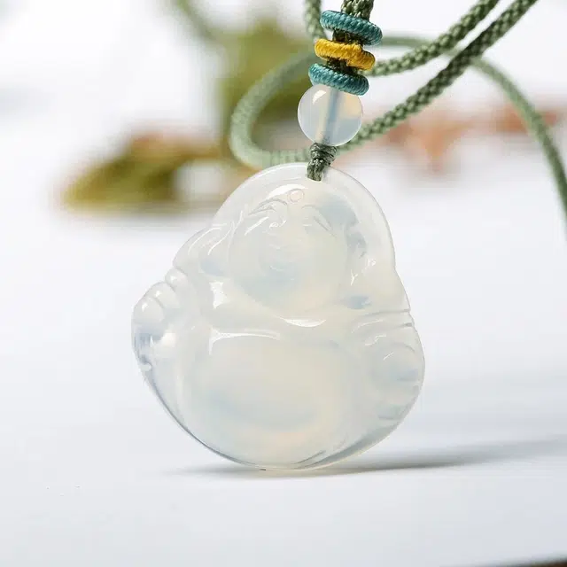 匠锁心玉 白月光弥勒佛 佛光 笑口常开 新中式 国潮国风 轻奢高级感 时尚简约气质百搭 小众 转运纳福招财#好运 玉髓 项链 男女同款情侣款