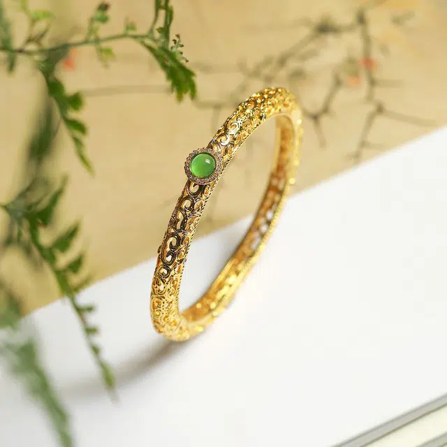 匠锁心玉 国潮古风 新中式 轻奢小众 高级感设计 玉髓  玉石手镯 女款 玉髓