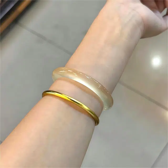 匠锁心玉 香槟金 清新 新中式国潮国风 小众典雅 吉祥如意轻奢高级清冷感 极简风 潮流年轻气质百搭 温润手饰显白#好运 琉璃 手镯 女款