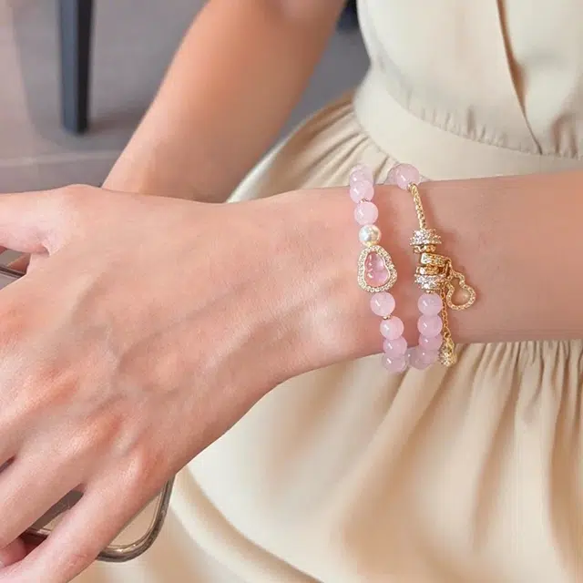 匠锁心玉 粉黛佳人清冷感 老钱风新中式 招财纳福国潮古风设计小众轻奢高级感 气质百搭潮流年轻时尚手饰#显白 琉璃 手镯 女款