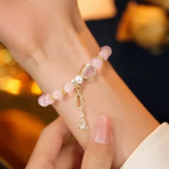 匠锁心玉 粉黛佳人清冷感玉镯 蜜桃粉新中式叠戴 招财纳福国潮原创设计小众轻奢高级感 气质百搭潮流年轻时尚手饰#显白 琉璃 手镯 女款