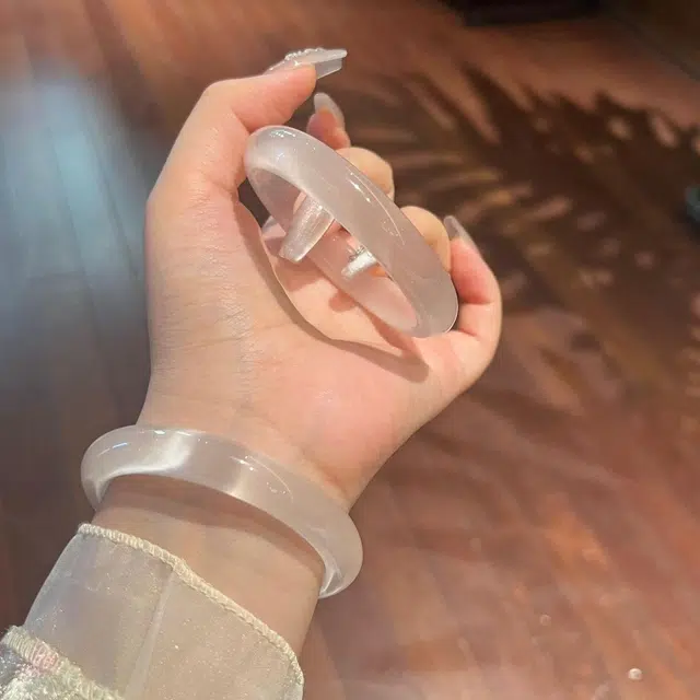 匠锁心玉 白月光猫眼镯子清透新中式精致古风清冷感温润气质显白优雅小众叠戴镯子百搭素圈女友甜蜜浪漫告白好运 琉璃 手镯 男女同款情侣款