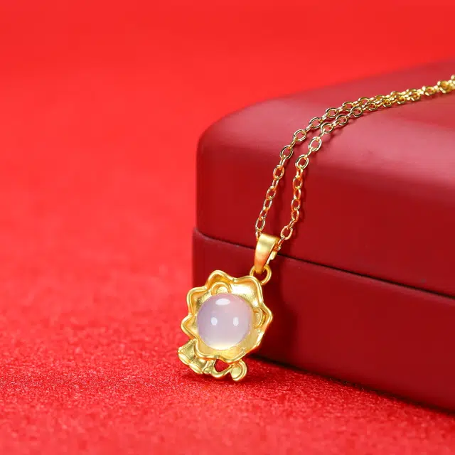 匠锁心玉 小狮子 轻奢小众 新中式 玉髓 合金 玉石项链 女款 玉髓