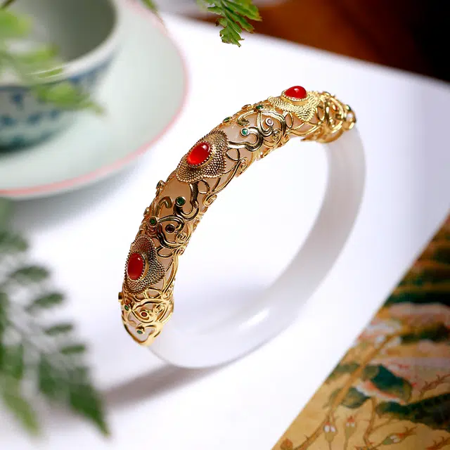 匠锁心玉 白月光设计款新中式国潮国风清冷感古风温婉小众轻奢高级感时尚潮流 水润显白 金丝玉 手镯 男女同款情侣款