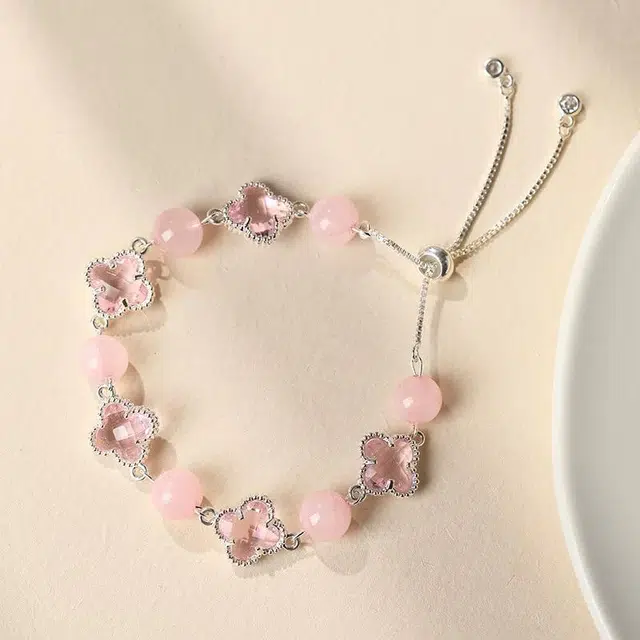 匠锁心玉 幸运四叶草 简约新中式 转运招财纳福国潮古风原创设计小众轻奢高级感 气质百搭潮流时尚手饰#好运天然 粉水晶 手链 女款