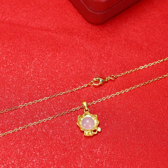 匠锁心玉 小狮子 轻奢小众 新中式 玉髓 合金 玉石项链 女款 玉髓