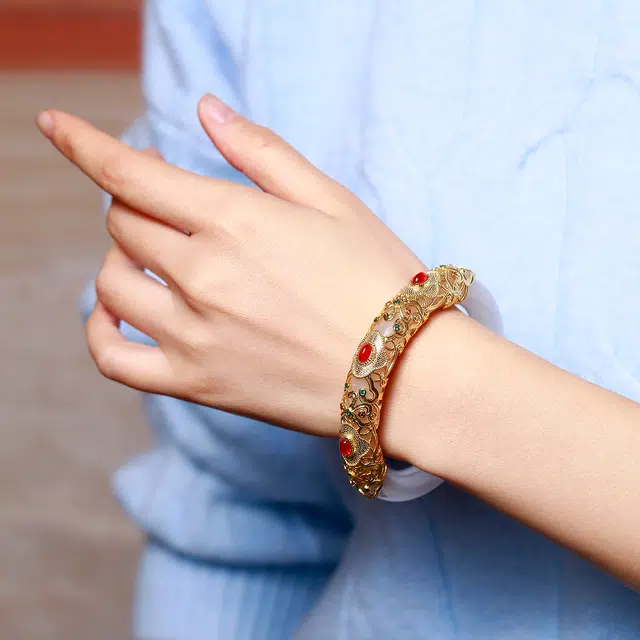 匠锁心玉 白月光设计款新中式国潮国风清冷感古风温婉小众轻奢高级感时尚潮流 水润显白 金丝玉 手镯 男女同款情侣款