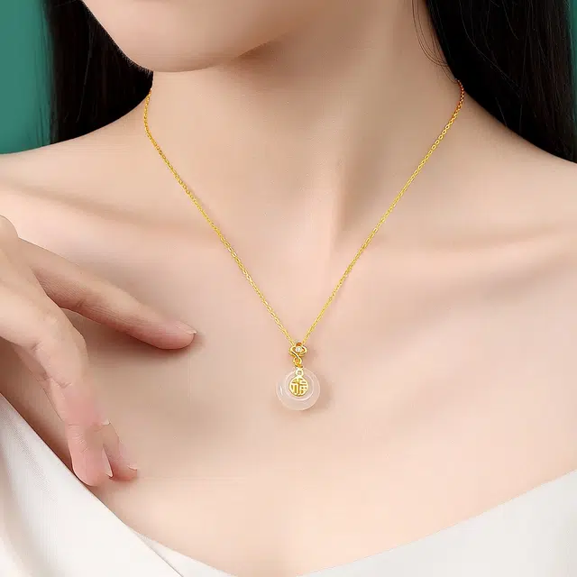 匠锁心玉 招财纳福平安扣 新中式 转运纳福国潮古风原创设计小众轻奢高级感 气质百搭潮流时尚#好运天然 玉髓 项链 女款