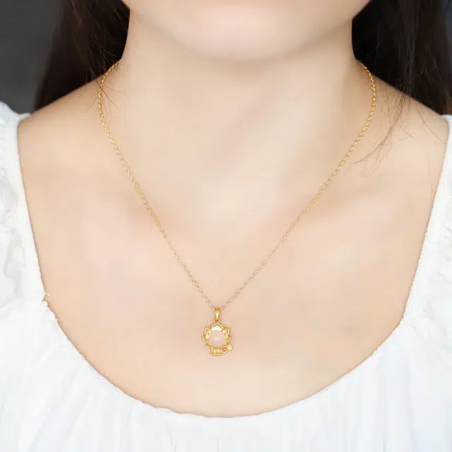 匠锁心玉 小狮子 轻奢小众 新中式 玉髓 合金 玉石项链 女款 玉髓