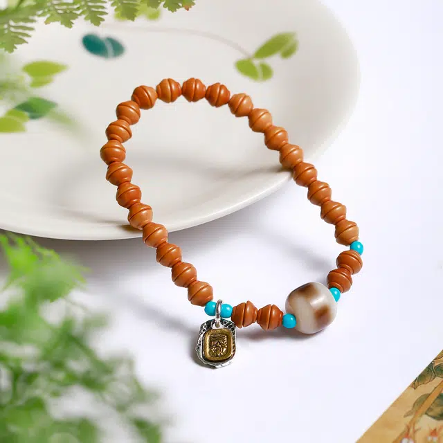 匠锁心玉 天地一线玛瑙天珠 新中式 国潮国风 招财纳福 高级 转运 守护 菩提根菩提子/菩提籽 手串 男女同款情侣款