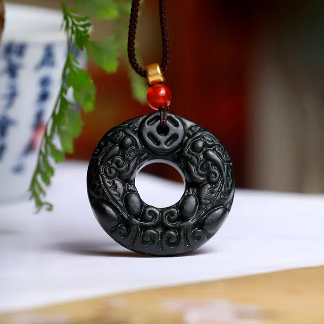 匠锁心玉 貔貅平安扣  新中式 国潮古风 瑞兽 招财纳福 守护 小众设计 和田玉项链 青玉 男女同款情侣款