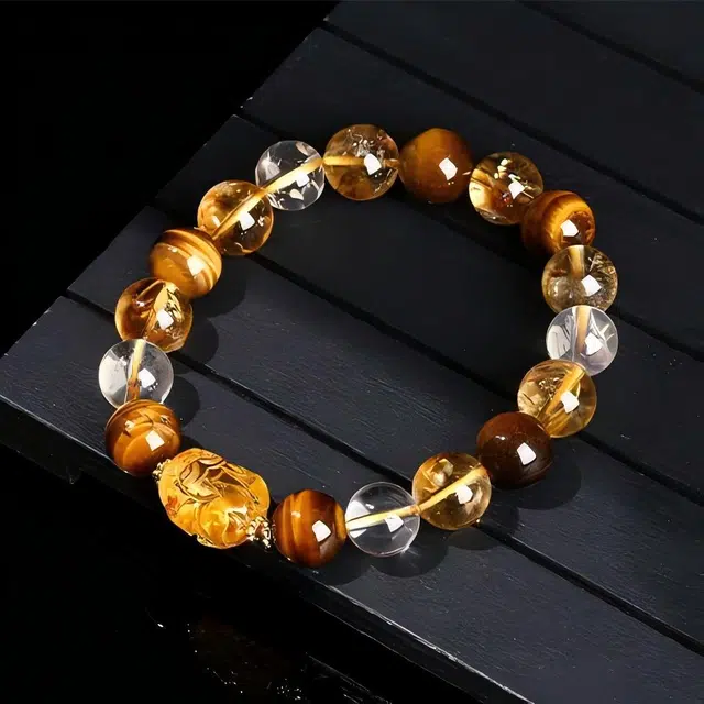 匠锁心玉 黄色招财貔貅 新中式 国潮国风 高级感 小众轻奢 招财纳福守护 转运 虎眼石 手串 男女同款情侣款