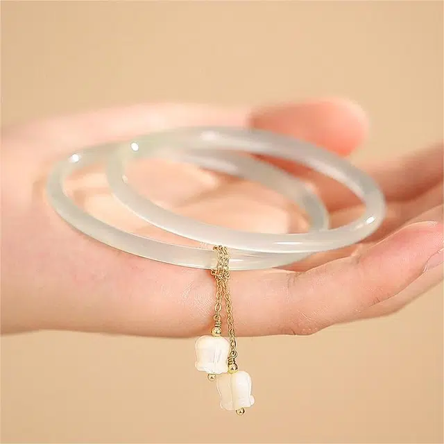 匠锁心玉 一汪清泉叮当镯一步一响 新中式 国潮古风 水润冰透 清冷感 玉髓 手镯 女款