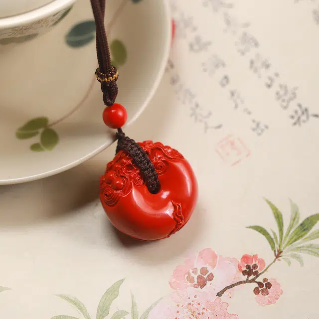 匠锁心玉 貔貅平安扣 新中式 国潮国风 简约轻奢高级感 再造辰砂朱砂 玉石项链 男女同款情侣款