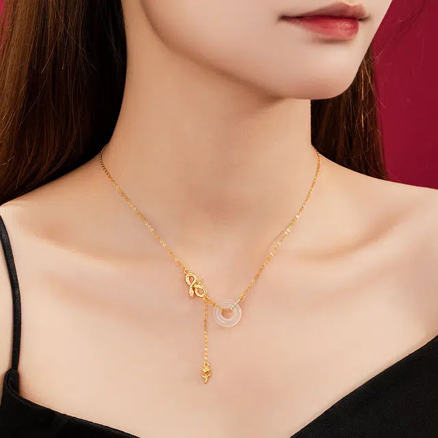 匠锁心玉 灵蛇与玫瑰平安扣  新中式国潮国风小众设计 轻奢高级感气质百搭 玉髓 项链 男女同款情侣款