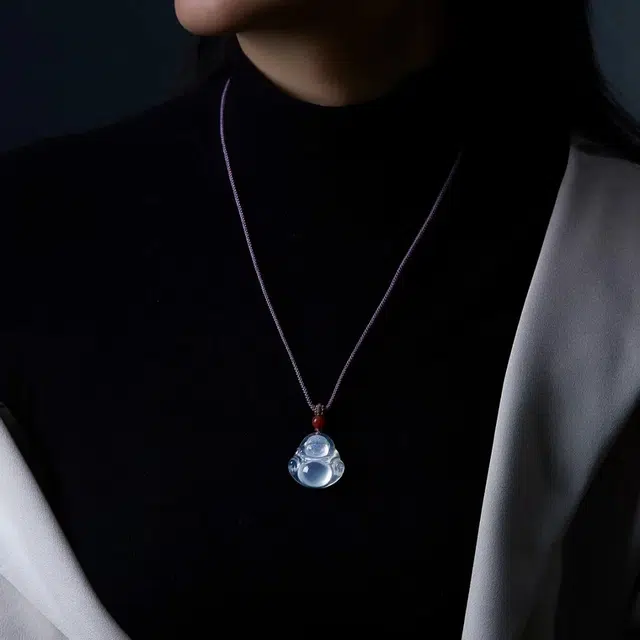 匠锁心玉 白月光弥勒佛 佛光 新中式 国潮国风 轻奢高级感 时尚简约 气质百搭 小众设计 转运纳福招财#好运 玉髓 玉石项链 男女同款情侣款