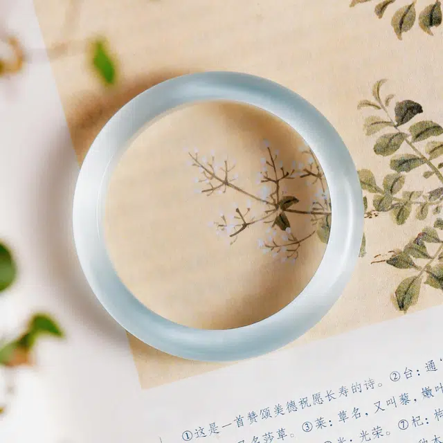 匠锁心玉 白月光冰光蓝 清透国潮新中式精致古风清冷感温润气质优雅小众镯子旗袍汉服百搭素圈女友甜蜜浪漫告白 琉璃 手镯 男女同款情侣款