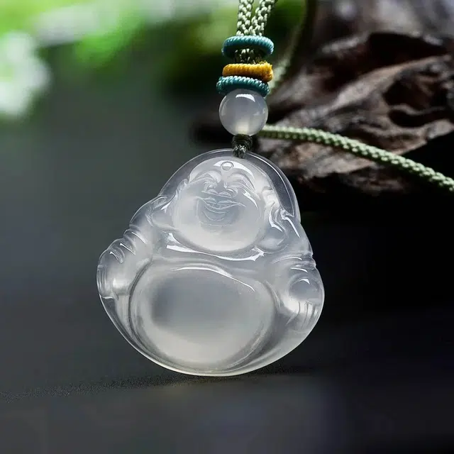 匠锁心玉 白月光弥勒佛 佛光 笑口常开 新中式 国潮国风 轻奢高级感 时尚简约气质百搭 小众 转运纳福招财#好运 玉髓 项链 男女同款情侣款