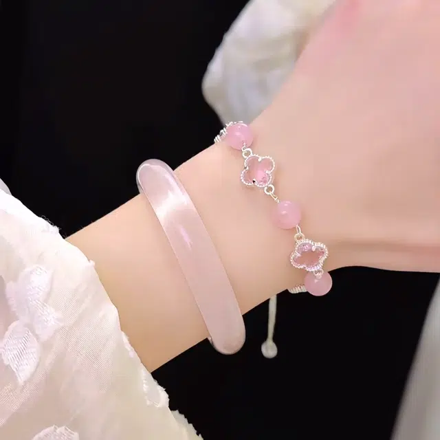 匠锁心玉 粉黛佳人清冷感 蜜桃粉新中式 招财纳福国潮古风原创设计小众轻奢高级感 气质百搭潮流年轻时尚#显白 琉璃 手镯 女款