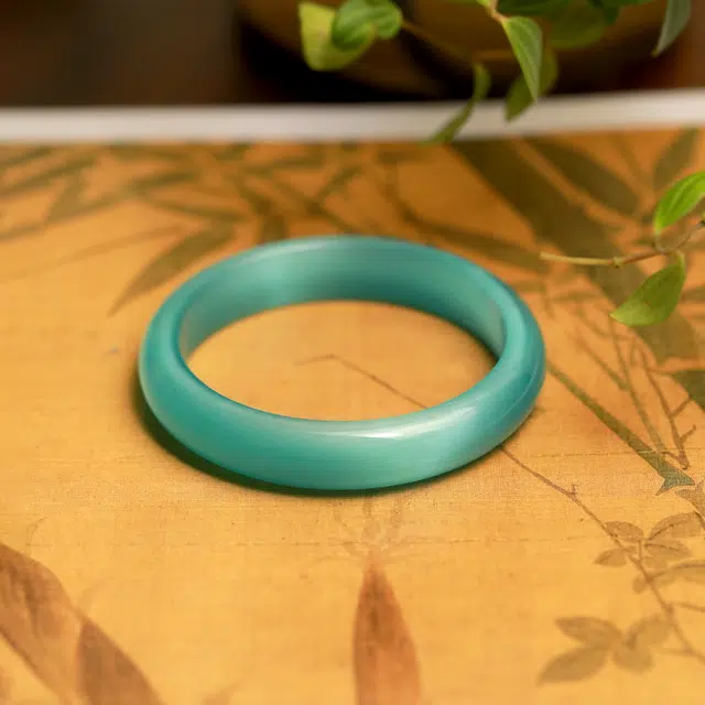 匠锁心玉 青黛   新中式 国潮国风 典雅 古风温婉 猫眼石 手镯 女款