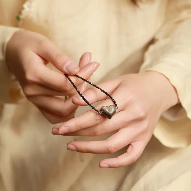 匠锁心玉 爱心国潮古风 新中式 轻奢小众 高级感 黑曜石 玉石项链 女款