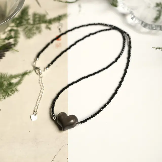 匠锁心玉 爱心国潮古风 新中式 轻奢小众 高级感 黑曜石 玉石项链 女款