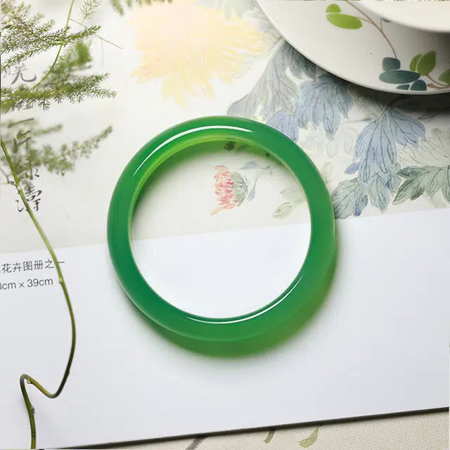 匠锁心玉 高冰正阳绿宽版 国潮国风 典雅 古风温婉 玉髓 玉石手镯 女款