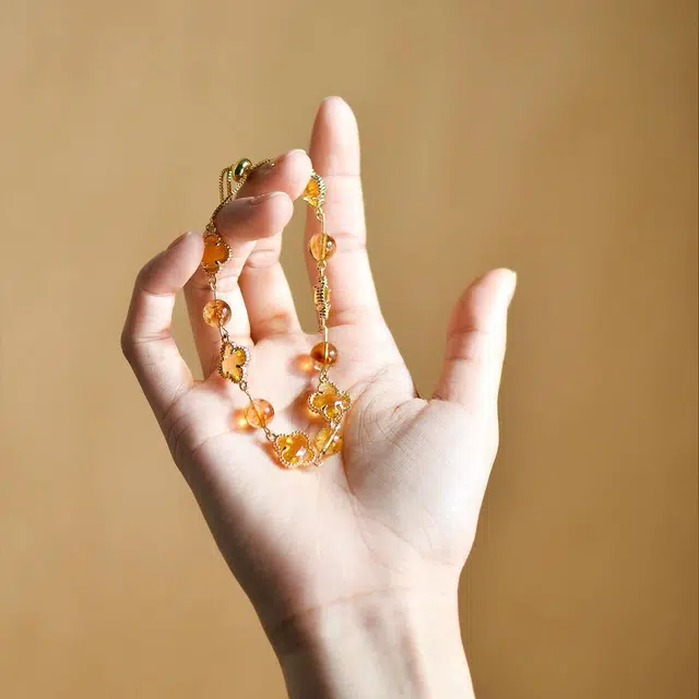 匠锁心玉 幸运四叶草 简约新中式 转运招财纳福国潮古风原创设计小众轻奢高级感 气质百搭潮流时尚手饰#好运天然 黄水晶 手链 女款