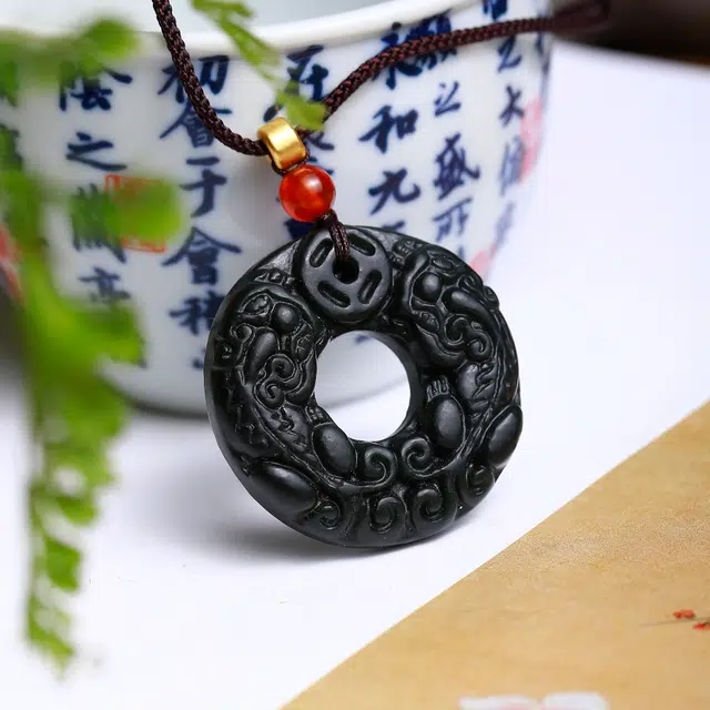 匠锁心玉 貔貅平安扣  新中式 国潮古风 瑞兽 招财纳福 守护 小众设计 和田玉项链 青玉 男女同款情侣款