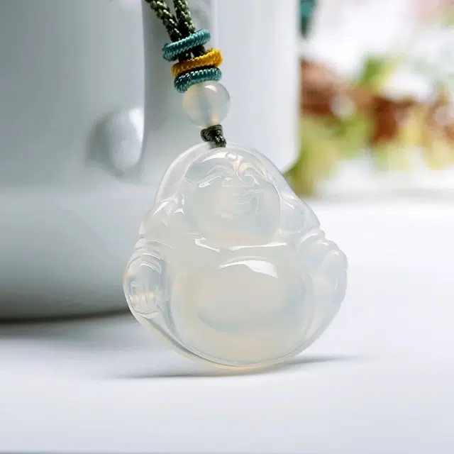 匠锁心玉 白月光弥勒佛 佛光 笑口常开 新中式 国潮国风 轻奢高级感 时尚简约气质百搭 小众 转运纳福招财#好运 玉髓 项链 男女同款情侣款