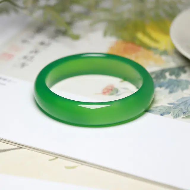 匠锁心玉 高冰正阳绿宽版 国潮国风 典雅 古风温婉 玉髓 玉石手镯 女款