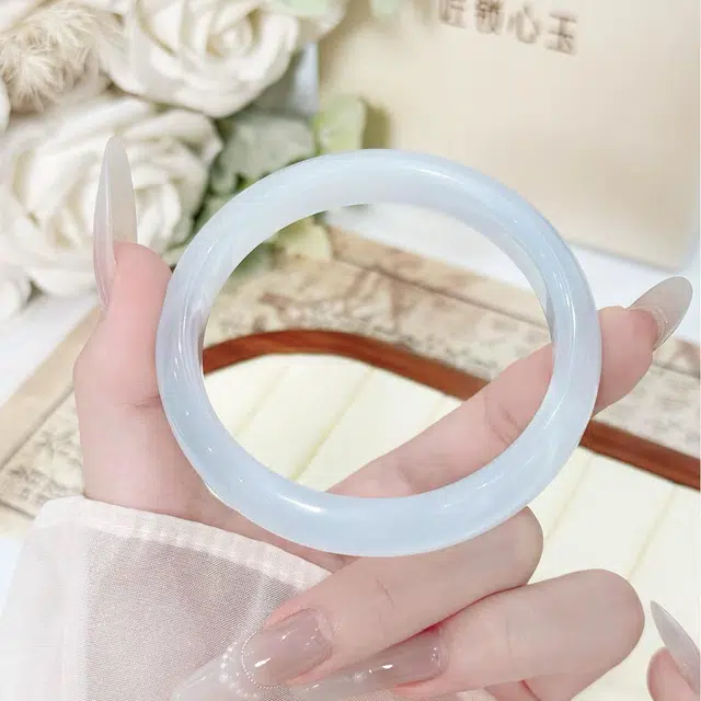 匠锁心玉 月如岚冰冰蓝美人镯 新中式国风 小众典雅 轻奢高级清冷感 极简风 潮流年轻气质百搭 温润手饰显白#好运 琉璃 手镯 女款