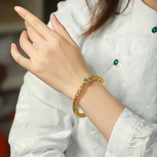 匠锁心玉 国潮古风 新中式 轻奢小众 高级感设计 玉髓  玉石手镯 女款 玉髓
