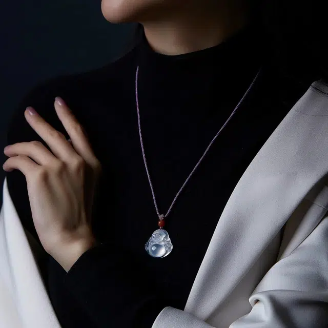 匠锁心玉 白月光弥勒佛 佛光 新中式 国潮国风 轻奢高级感 时尚简约 气质百搭 小众设计 转运纳福招财#好运 玉髓 玉石项链 男女同款情侣款