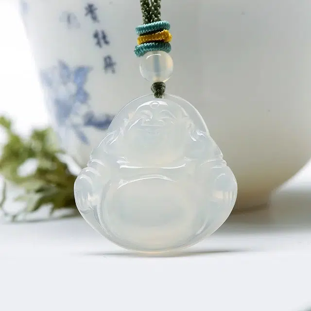 匠锁心玉 白月光弥勒佛 佛光 笑口常开 新中式 国潮国风 轻奢高级感 时尚简约气质百搭 小众 转运纳福招财#好运 玉髓 项链 男女同款情侣款