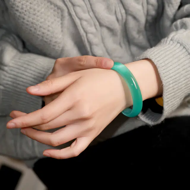 匠锁心玉 青黛   新中式 国潮国风 典雅 古风温婉 猫眼石 手镯 女款