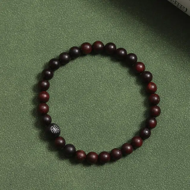鶄鲤 精雕镶嵌福字串佛系国潮单圈圆珠单圈手持文玩 紫檀属 木作手串 男女同款情侣款