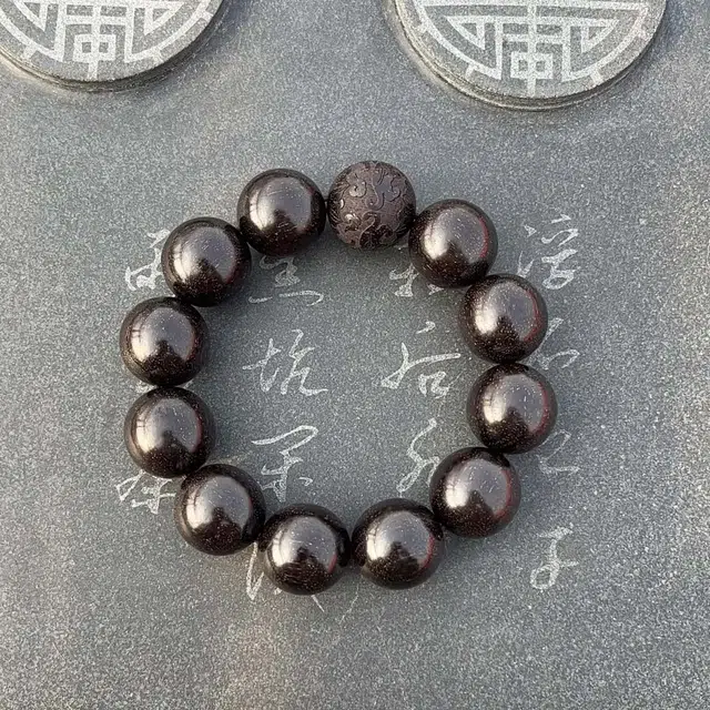鶄鲤 新中式简约大气大佛珠貔貅招财工艺金星 血檀 手串 男女同款情侣款